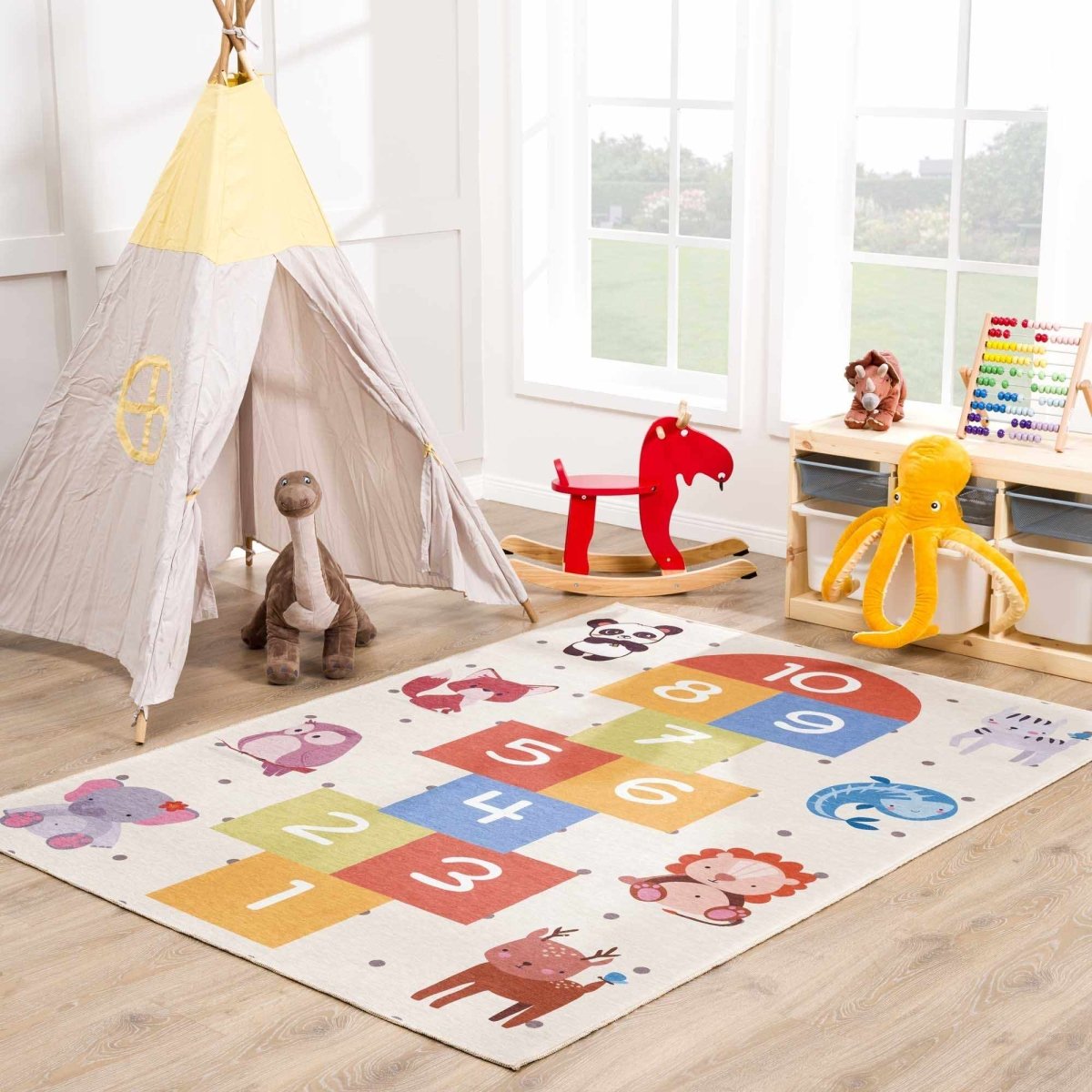 Hauteloom Lundy Washable Kids Hopscotch Colorful Rug
