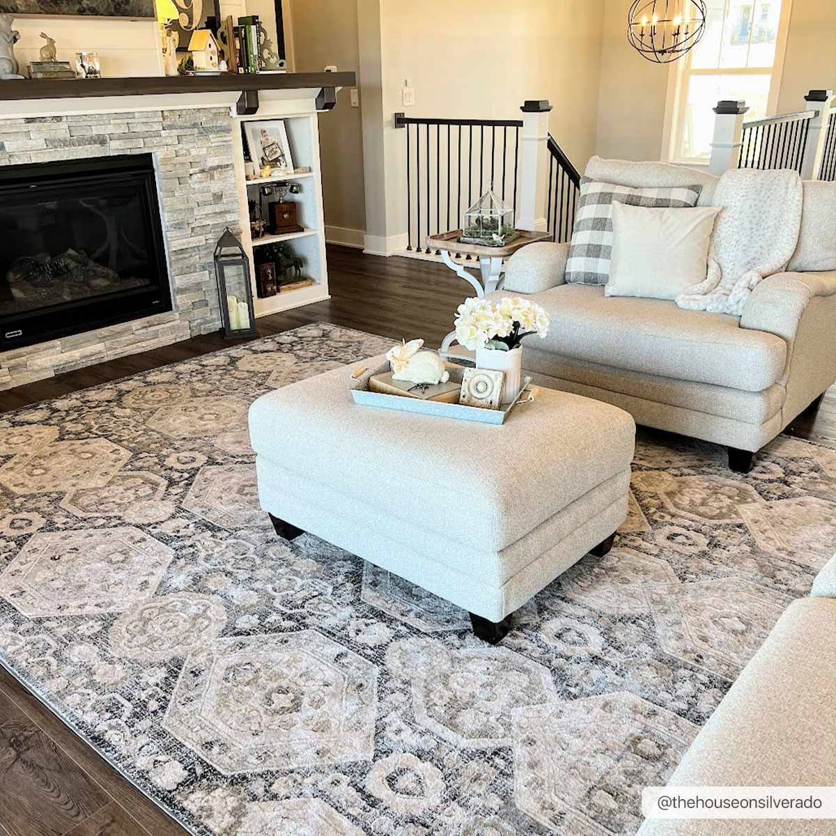 Hauteloom Minoa Farmhouse Area Rug - Hexagonal Pattern Black Beige Gray