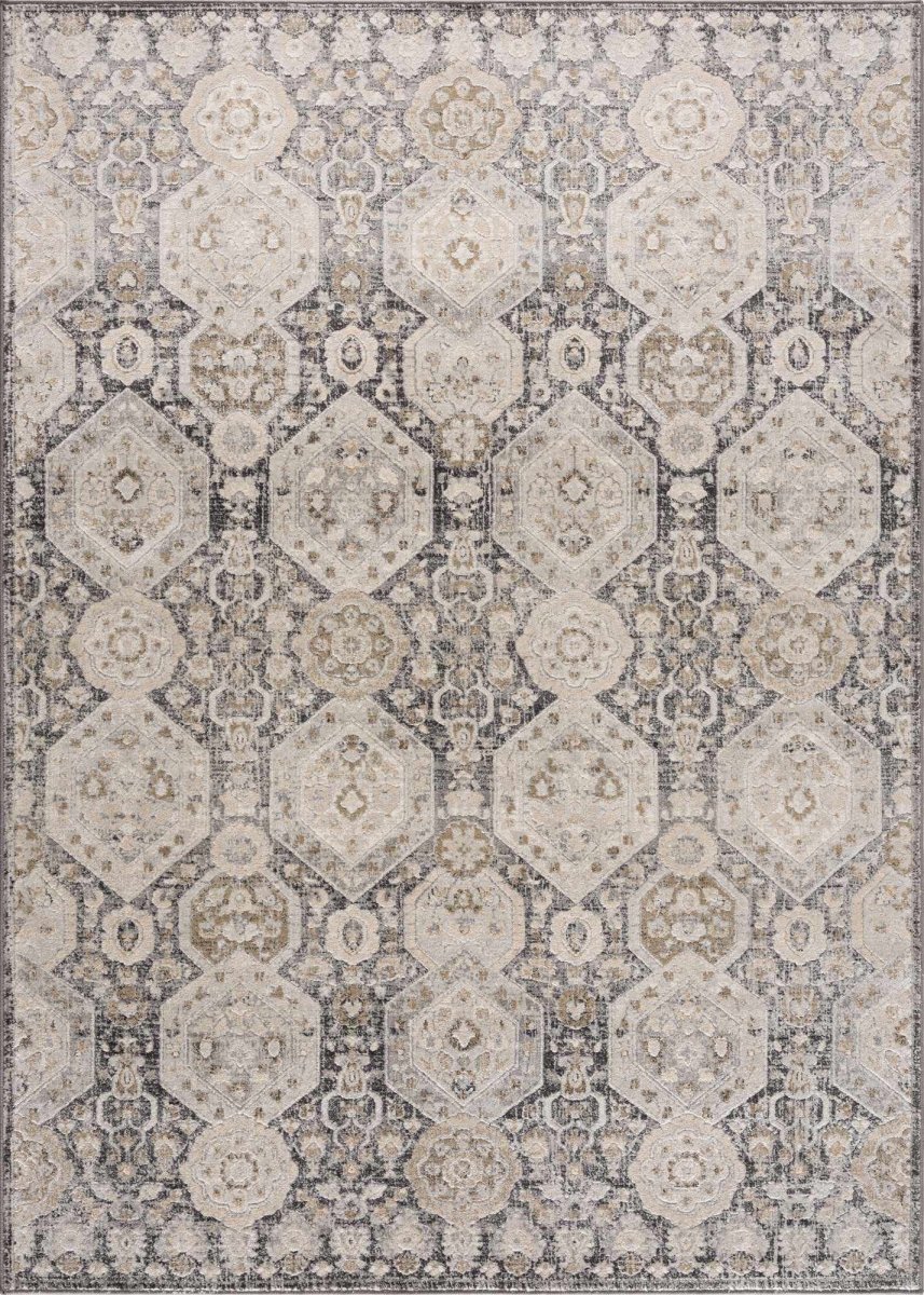 Hauteloom Minoa Farmhouse Area Rug - Hexagonal Pattern Black Beige Gray