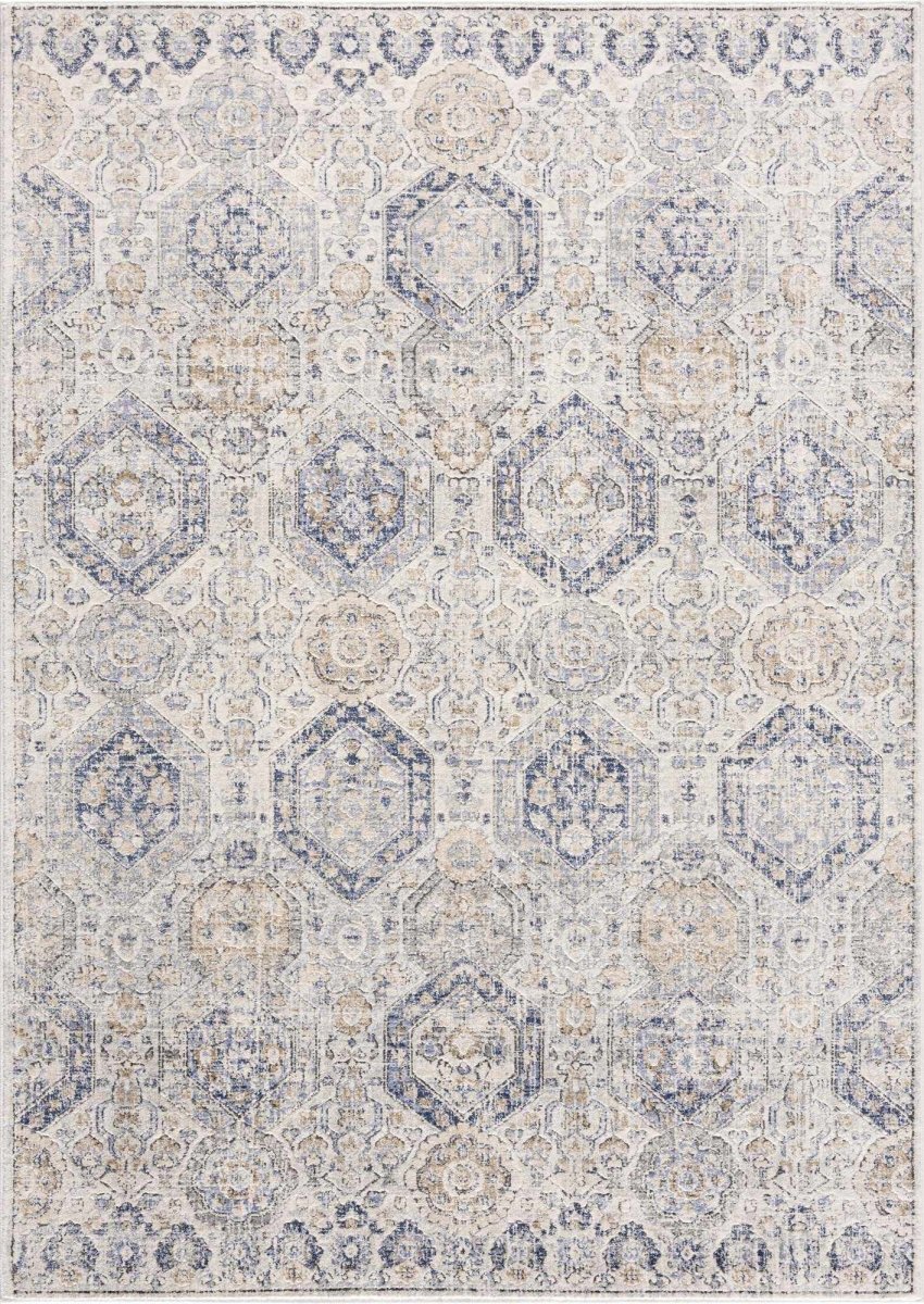 Hauteloom Parkerfield Moroccan Farmhouse Area Rug - Cream & Navy Blue