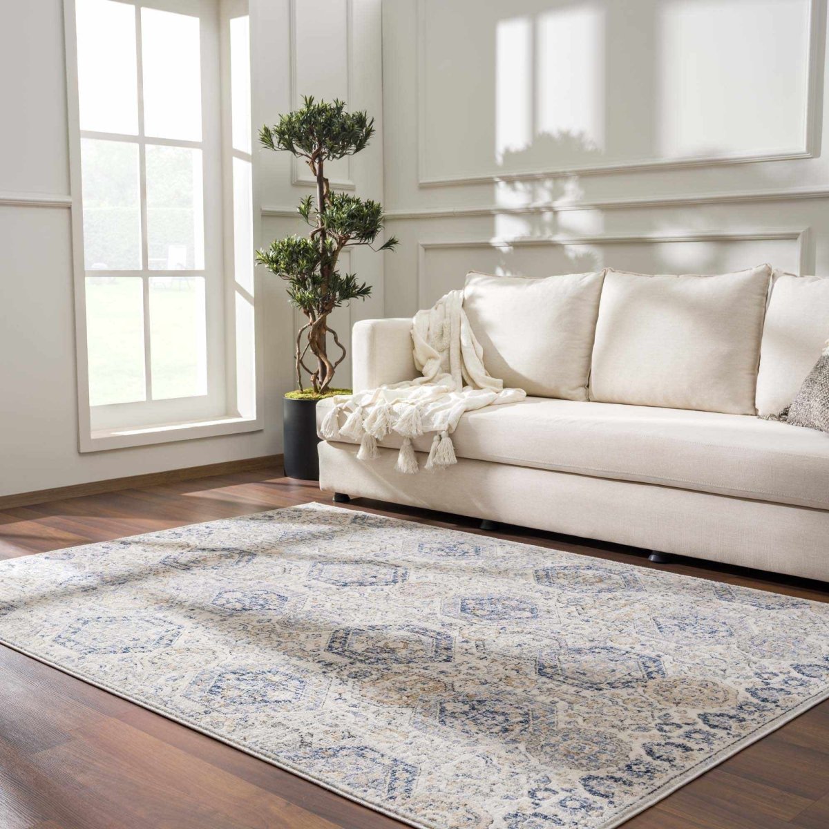 Hauteloom Parkerfield Moroccan Farmhouse Area Rug - Cream & Navy Blue
