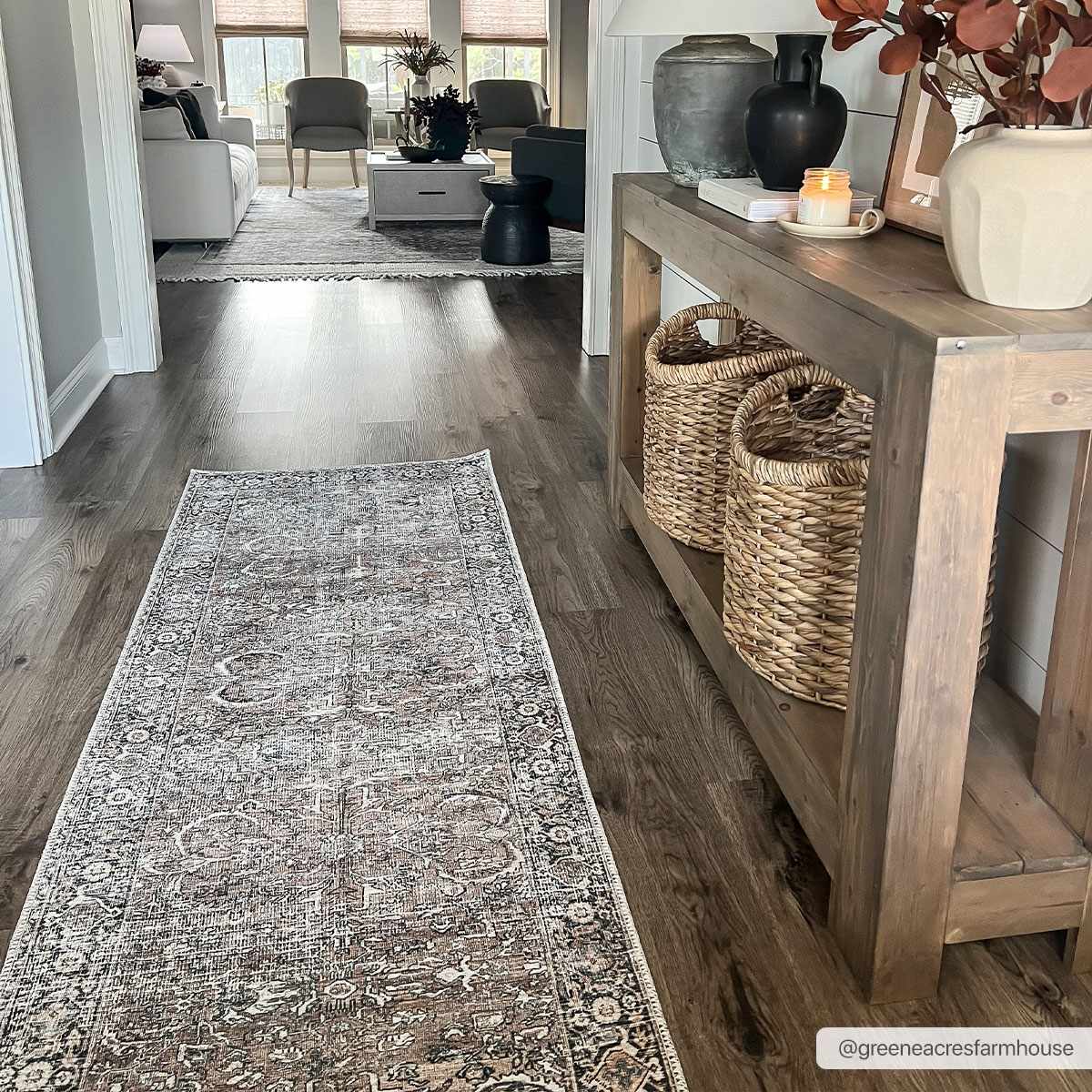 Hauteloom Tan Jill Vintage Washable Area Rug - Low Pile Machine Woven