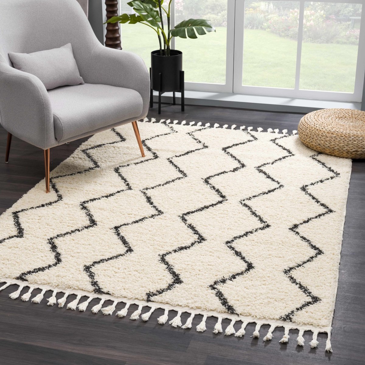 Hauteloom West End Plush Area Rug - Charcoal & Beige Polypropylene - Hauteloom