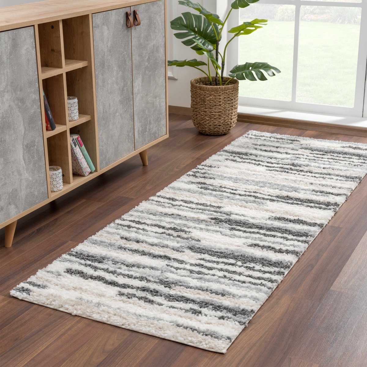 Hauteloom Zoya Plush Area Rug - Cream Beige Gray Machine Woven Polypropylene