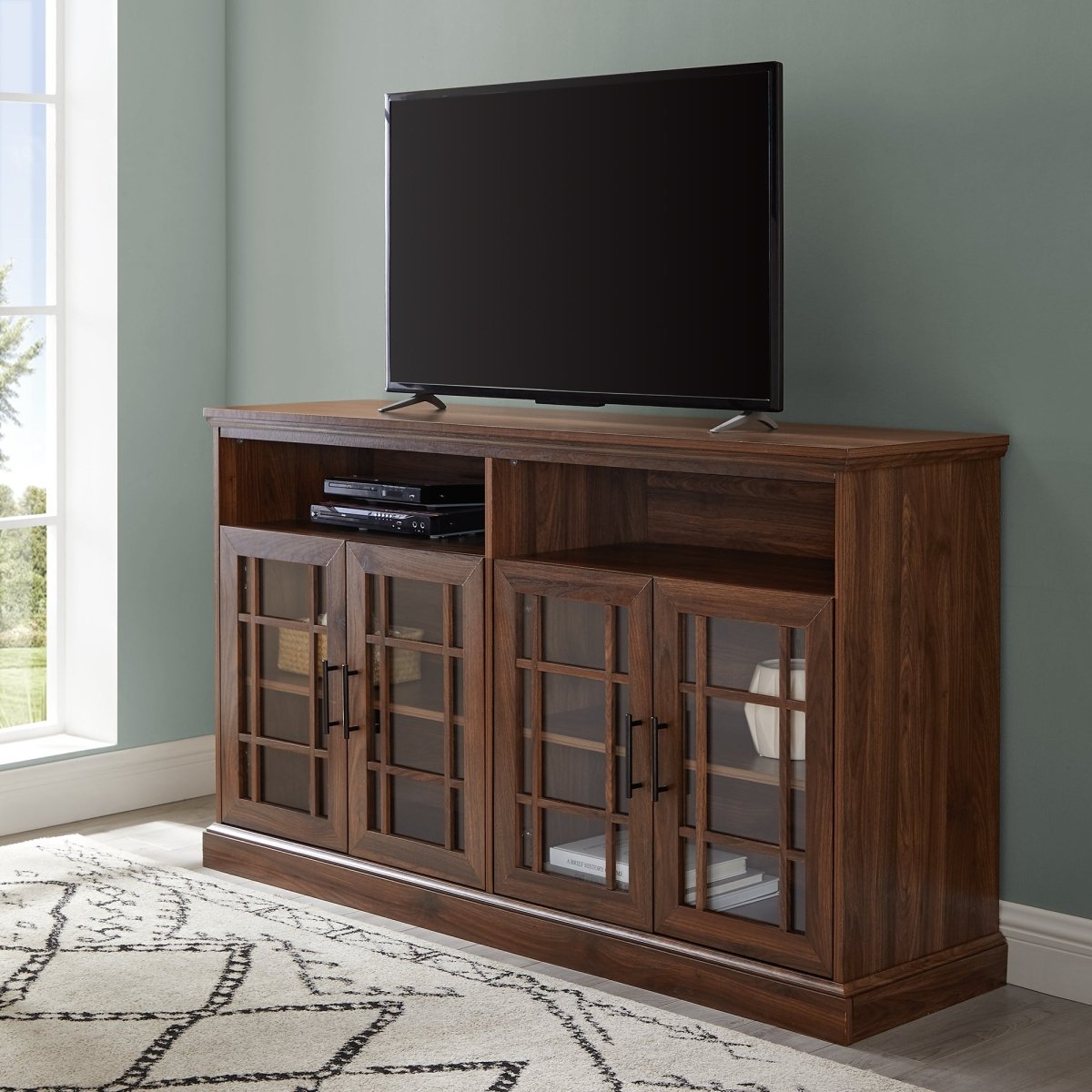 Walker Edison Hazel Glass 4 Door TV Stand - lily & onyx