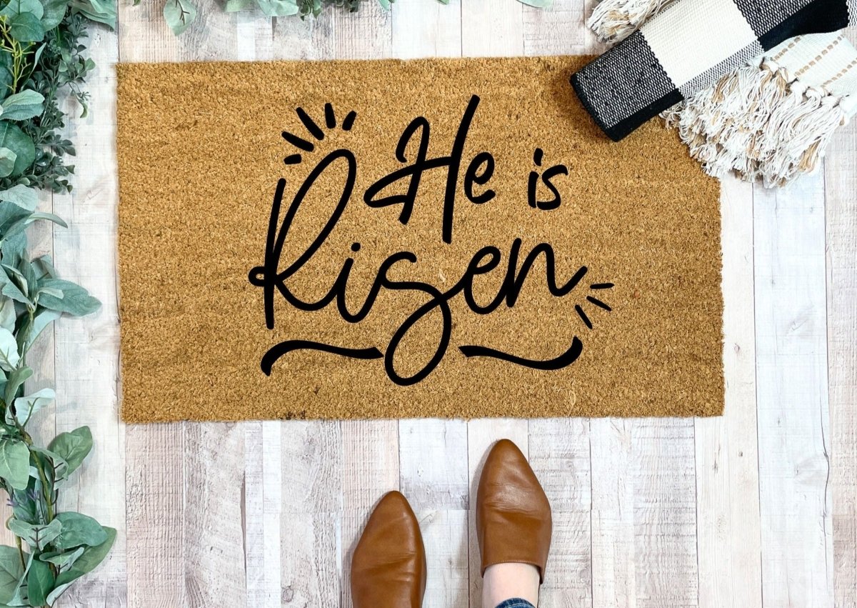 Nickel Designs Custom Doormats He Is Risen Easter Doormat - lily & onyx