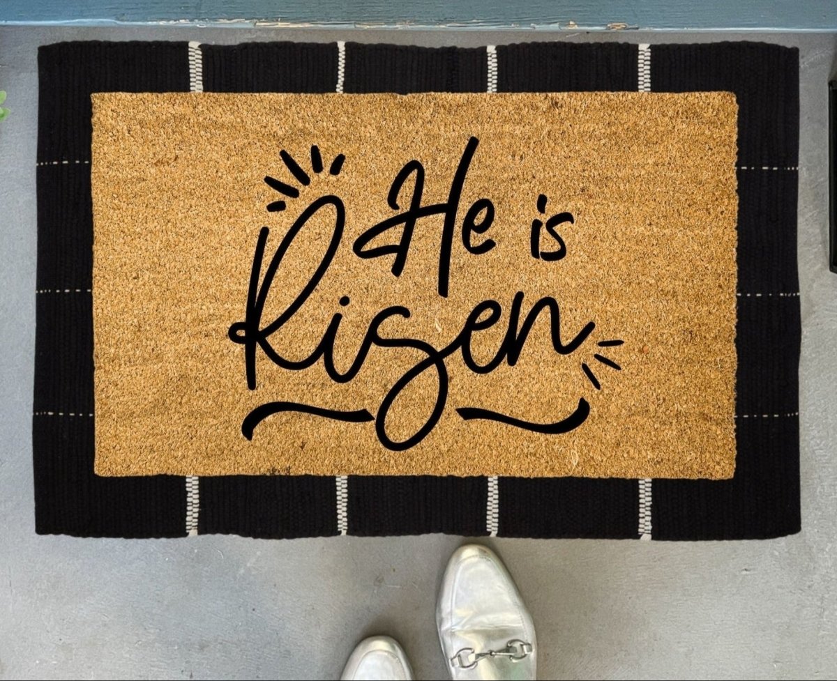 Nickel Designs Custom Doormats He Is Risen Easter Doormat - lily & onyx