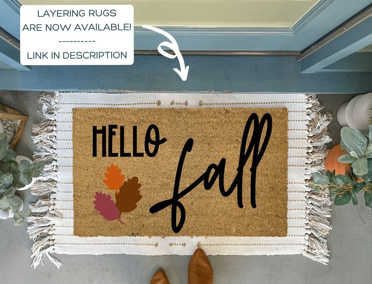 Nickel Designs Custom Doormats Hello Fall Doormat with Leaves