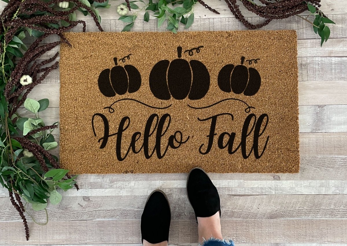 Nickel Designs Custom Doormats Hello Fall Doormat with Pumpkins