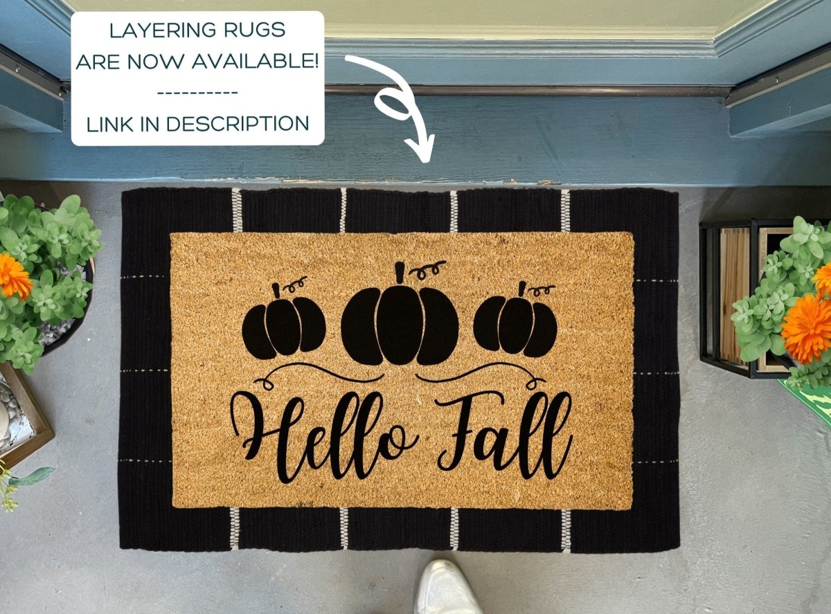 Nickel Designs Custom Doormats Hello Fall Doormat with Pumpkins