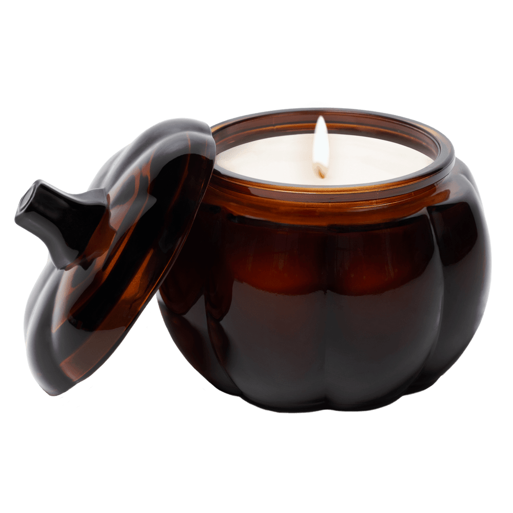 Sweet Water Decor Hello Fall Soy Candle - Amber Glass Pumpkin Jar - 20 oz - lily & onyx