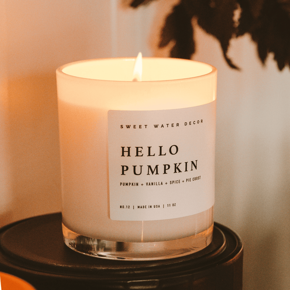 Sweet Water Decor Hello Pumpkin Soy Candle - White Jar - 11 oz - lily & onyx