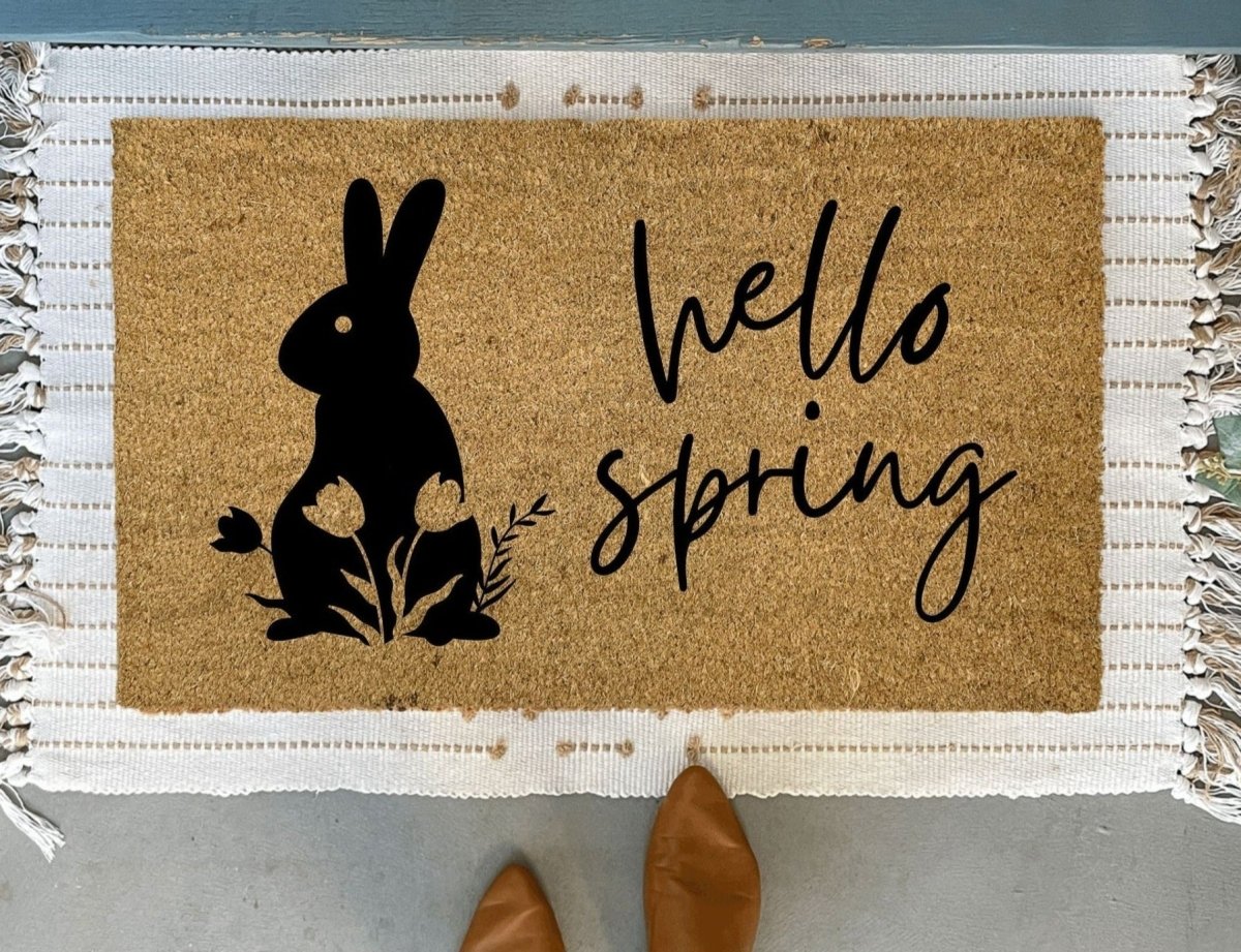 Nickel Designs Custom Doormats Hello Spring Floral Bunny Doormat - lily & onyx