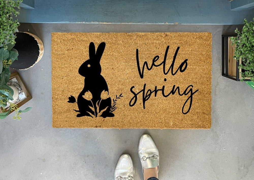 Nickel Designs Custom Doormats Hello Spring Floral Bunny Doormat - lily & onyx