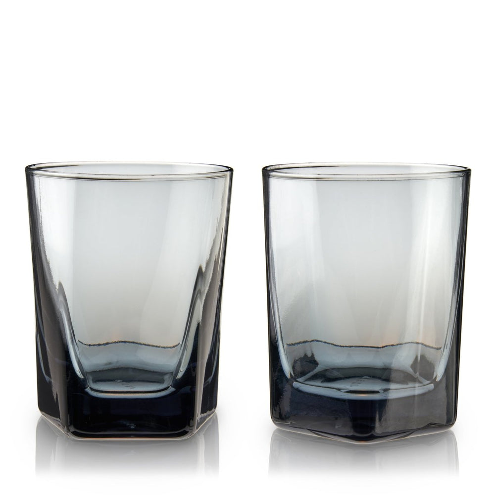 Viski Hexagonal Crystal Double Old Fashioned Glasses in Smoke, Set of 2 - lily & onyx