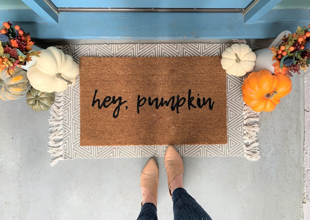 Nickel Designs Custom Doormats hey pumpkin Funny Fall Doormat