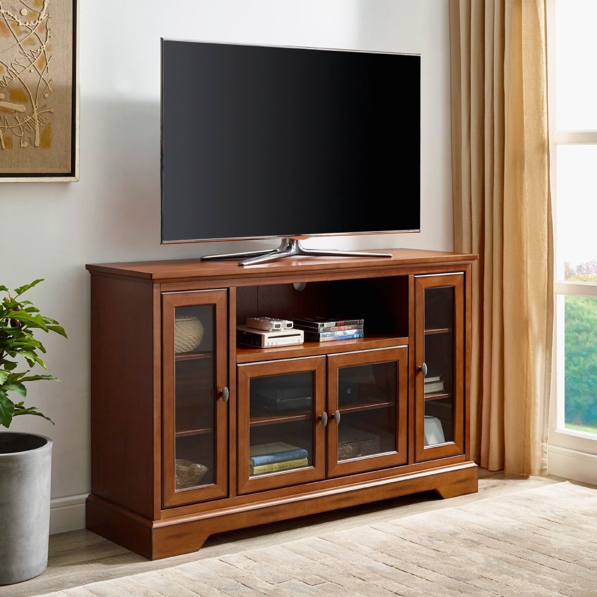 Walker Edison Highboy Transitional Glass Wood TV Stand - lily & onyx