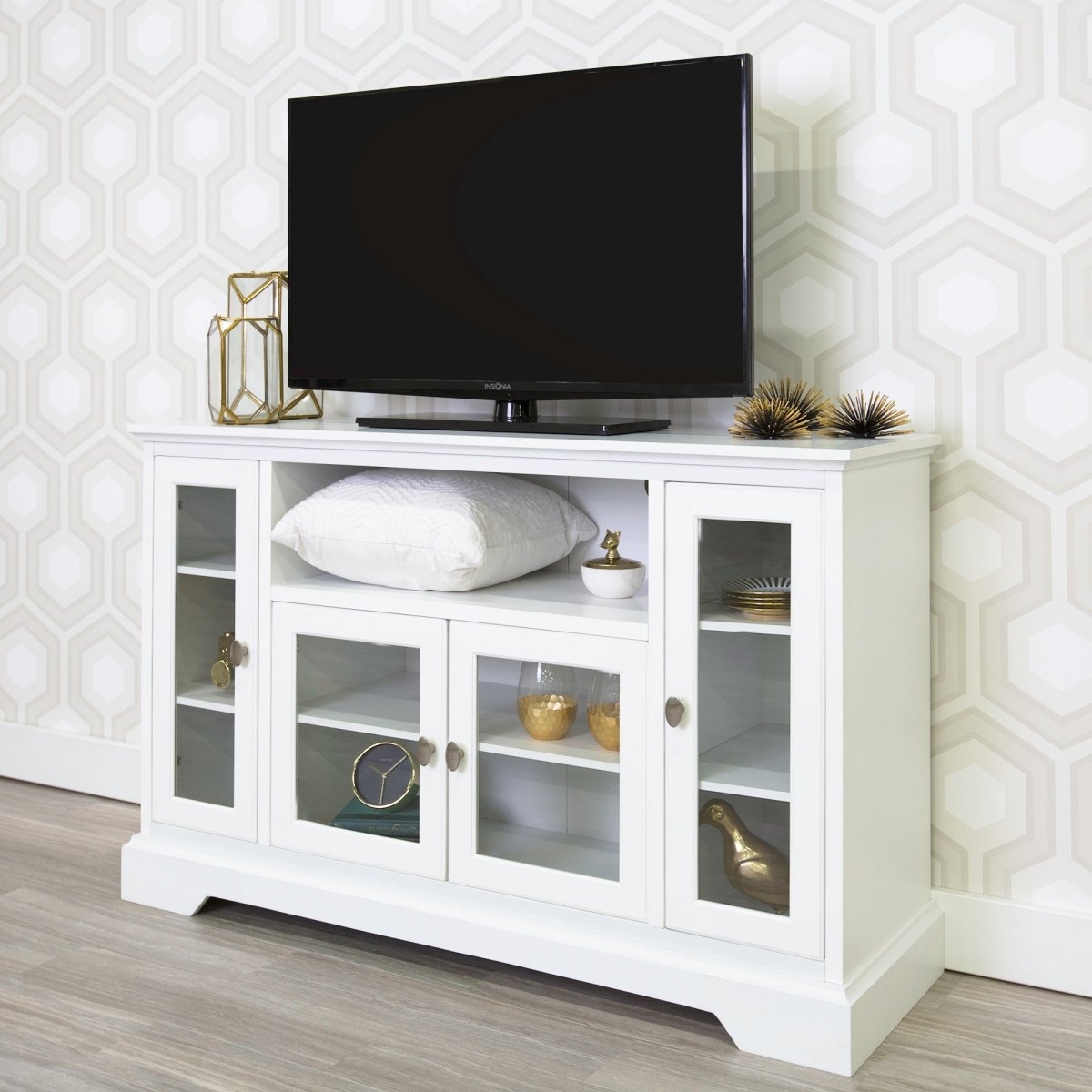 Walker Edison Highboy Transitional Glass Wood TV Stand - lily & onyx