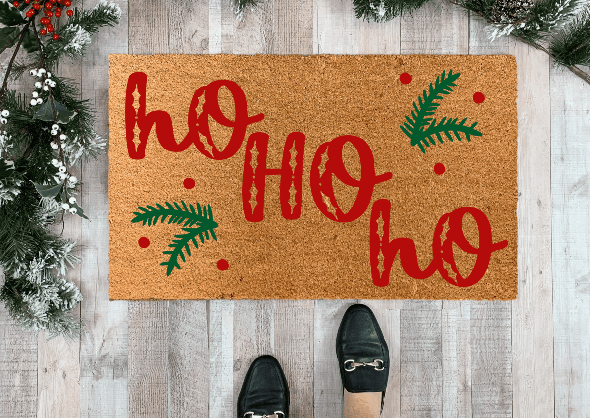 Nickel Designs Custom Doormats Ho Ho Ho Christmas Doormat with Holly