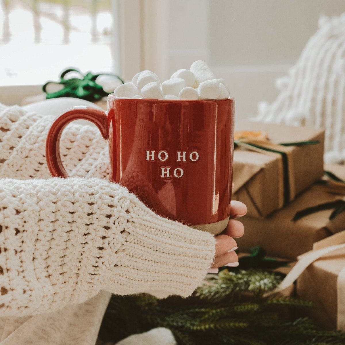 Sweet Water Decor Ho Ho Ho Red Stoneware Coffee Mug, 14oz - lily & onyx