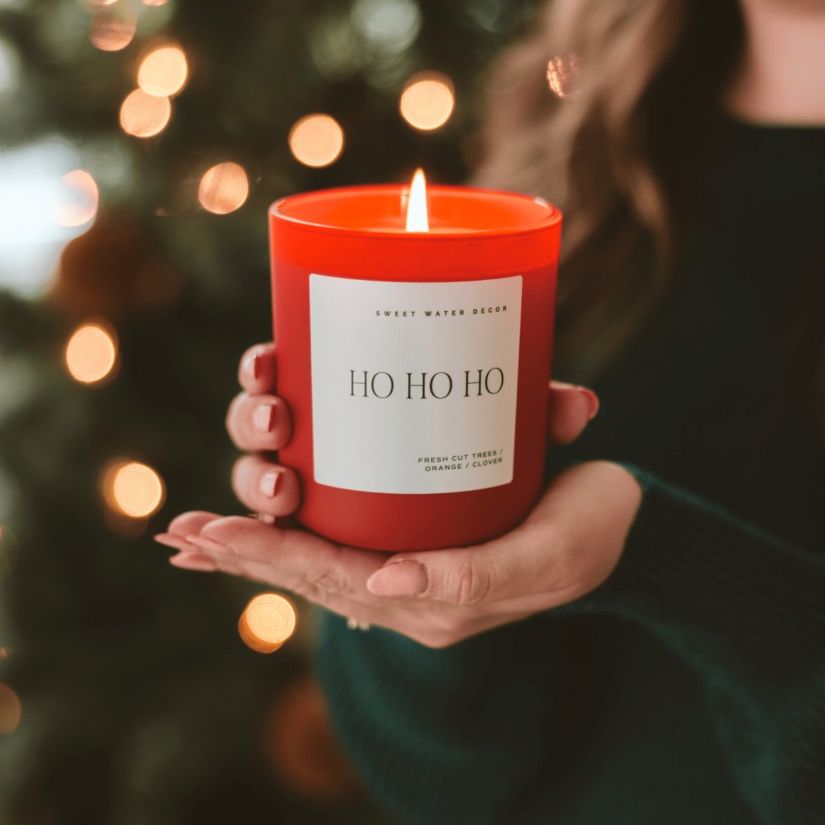 Sweet Water Decor Ho Ho Ho Soy Candle - Red Matte Jar - 15 oz (Christmas) - lily & onyx