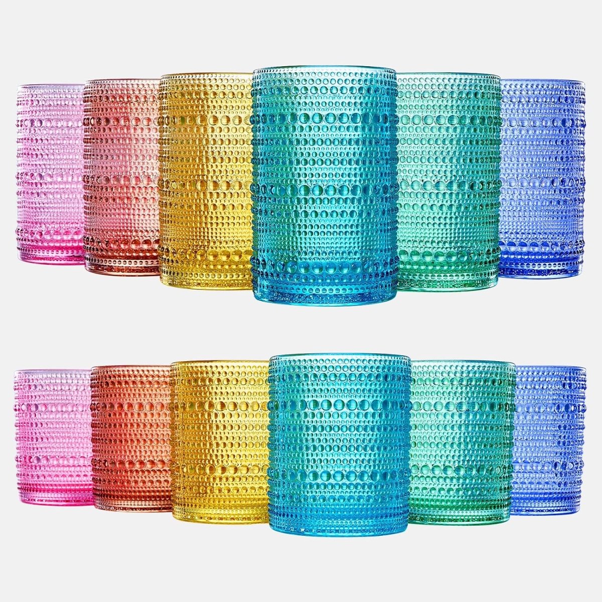 The Wine Savant Hobnail Beaded Colored Drinking Glasses, 14oz - Set of 12 - lily & onyx