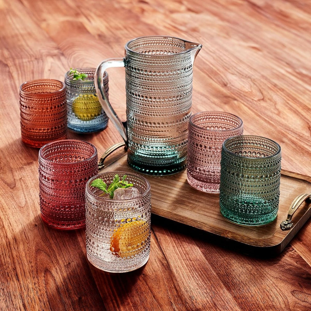 
                      
                        The Wine Savant Hobnail Beaded Pitcher & Tumbler Glasses Set | Set of 6 Glasses & Carafe - lily & onyx
                      
                    