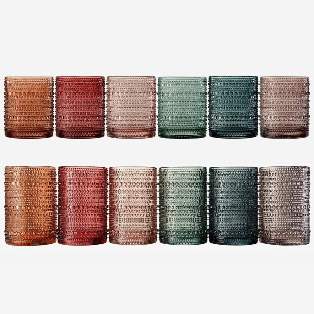 The Wine Savant Hobnail Muted Colored Drinking Glasses, Set of 12 - lily & onyx