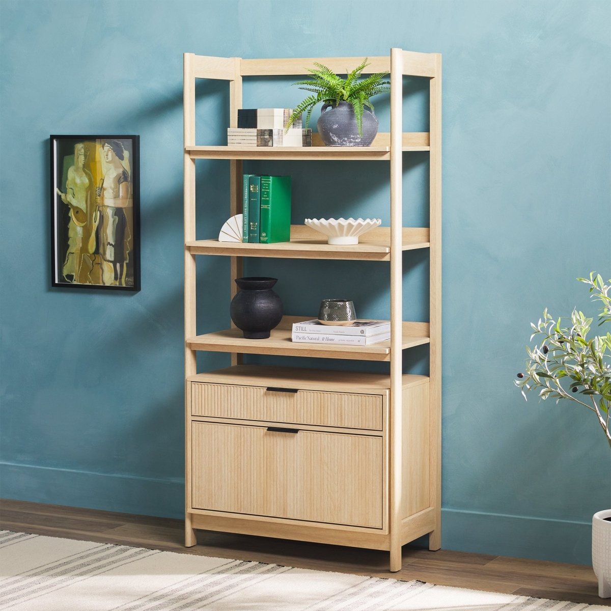 Walker Edison Holmes Modern Scandinavian Reeded Wide Bookshelf - lily & onyx