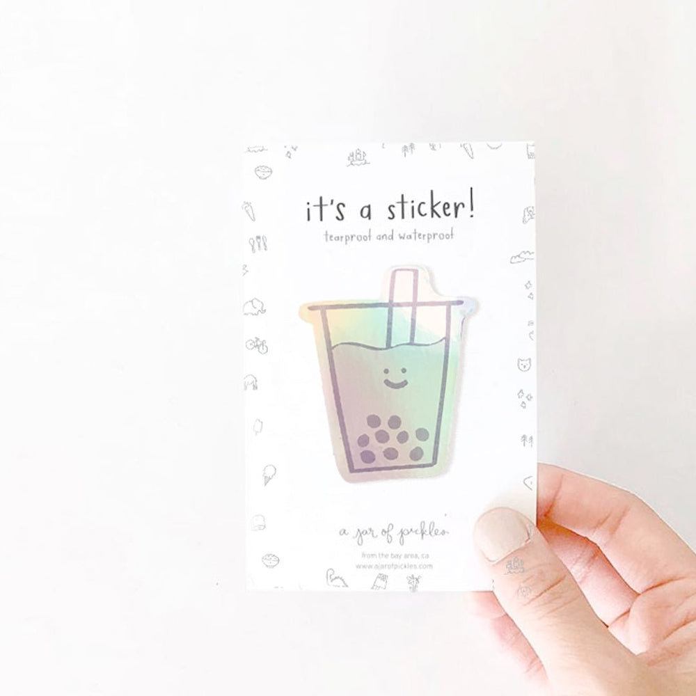 A Jar of Pickles Holographic Boba Vinyl Sticker - lily & onyx