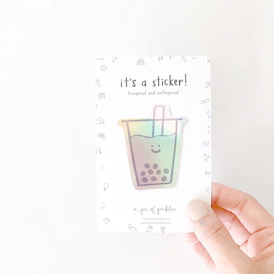 A Jar of Pickles Holographic Boba Vinyl Sticker - lily & onyx