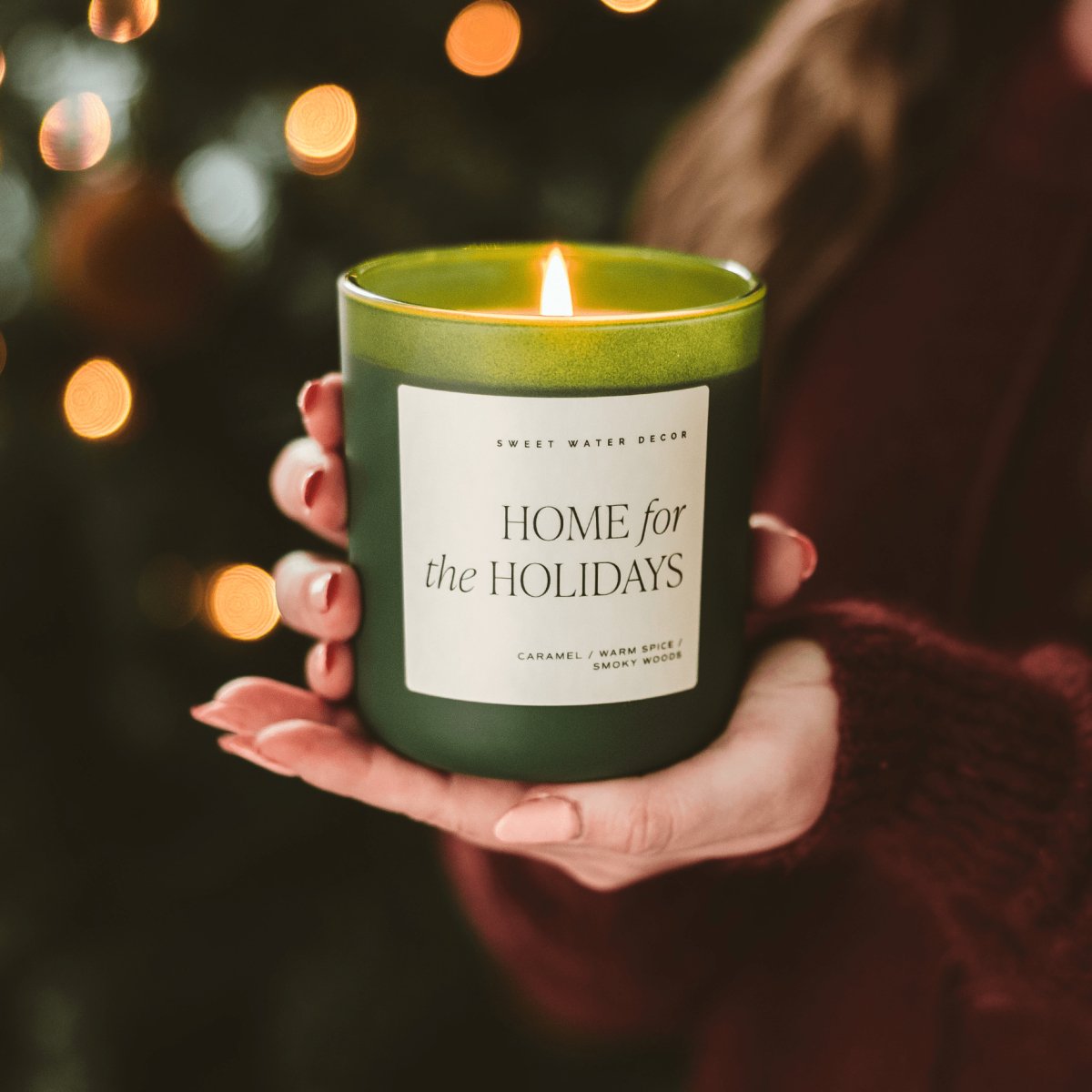 Sweet Water Decor Home for the Holidays Soy Candle - Green Matte Jar - 15 oz (Flannel) - lily & onyx