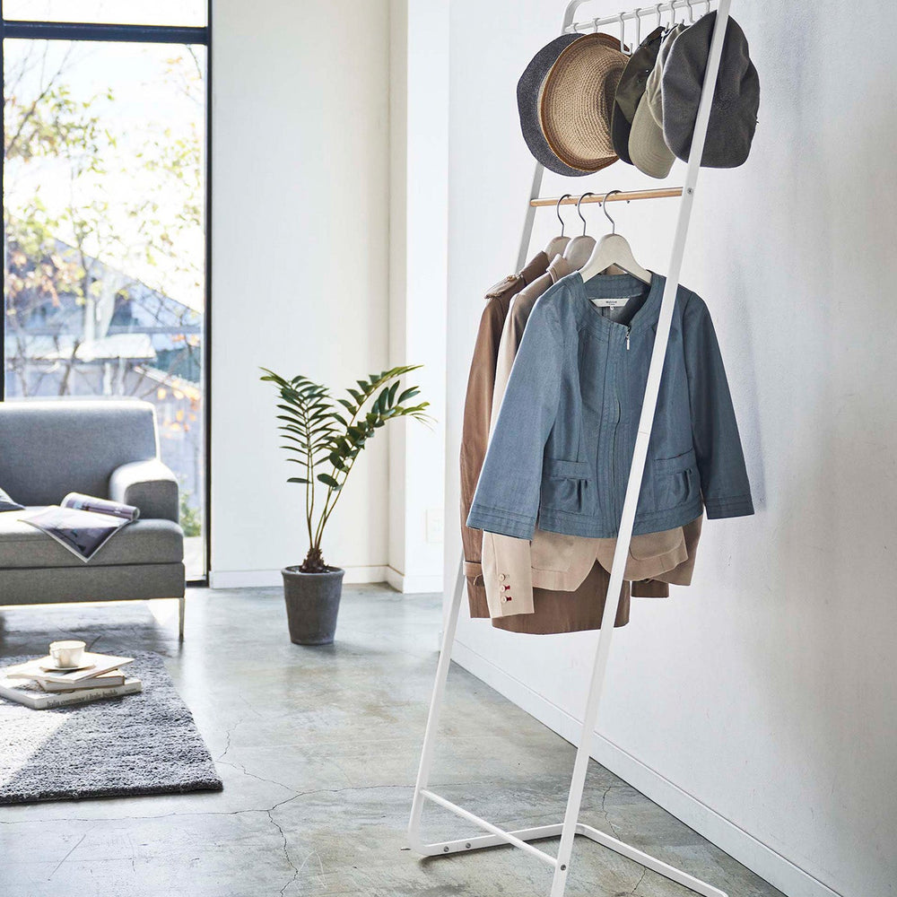 Steel & Wood Coat Rack with Hat Storage, 66" H