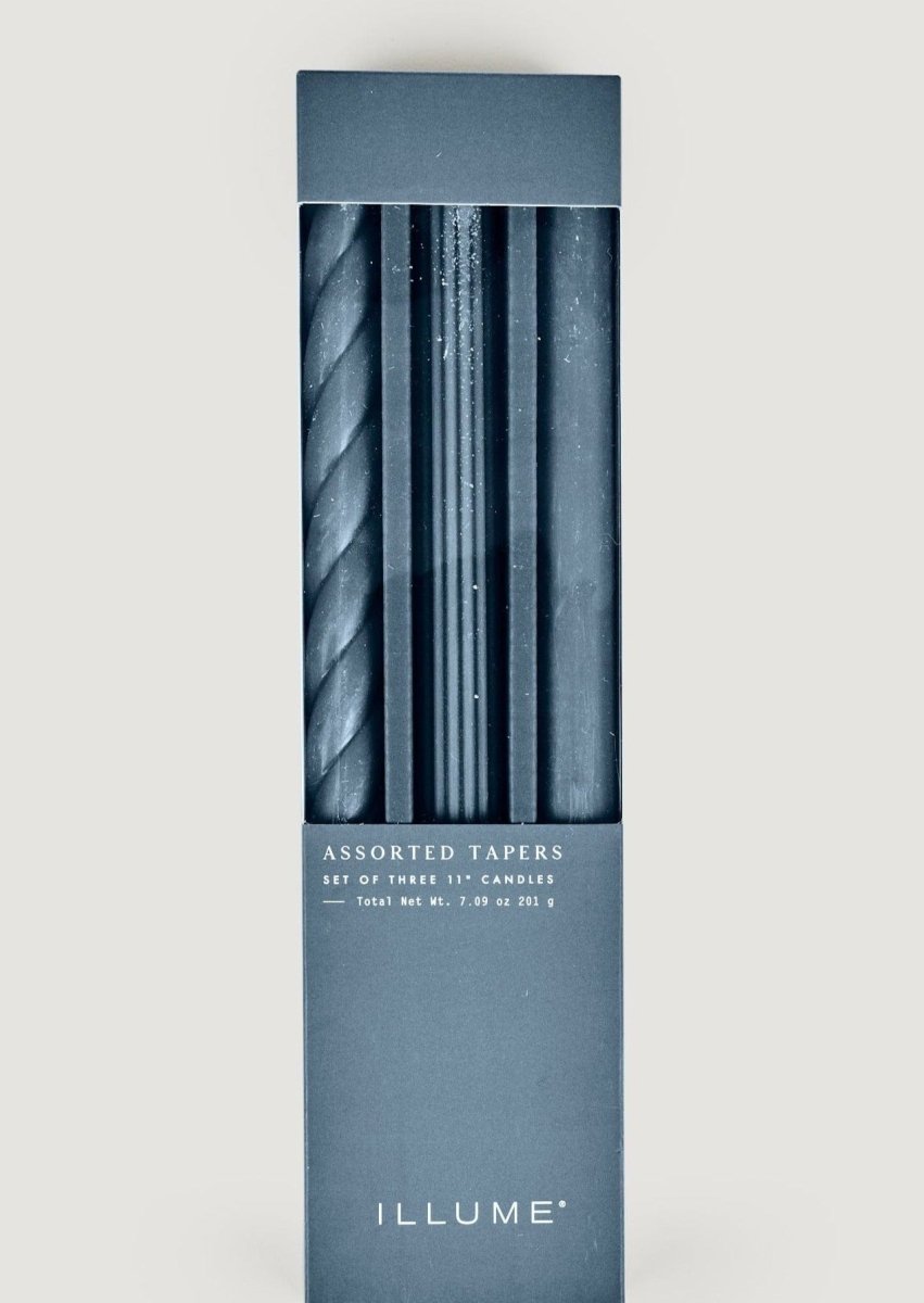 ILLUME Navy Blue Taper Candles 11 Inch - Textured & Twisted Pack of 3