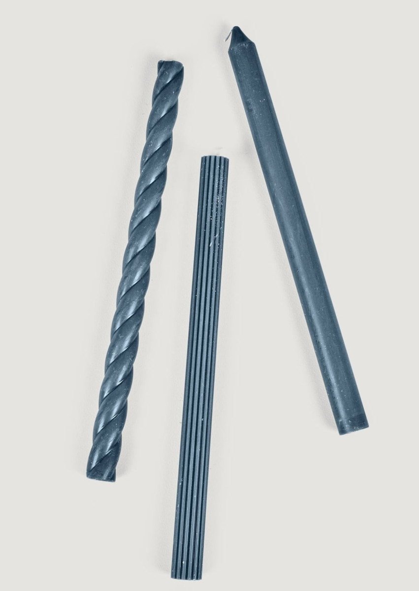 ILLUME Navy Blue Taper Candles 11 Inch - Textured & Twisted Pack of 3