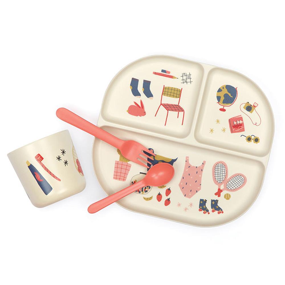 EKOBO Illustrated Bamboo Kid Dinner Set - Coral - lily & onyx