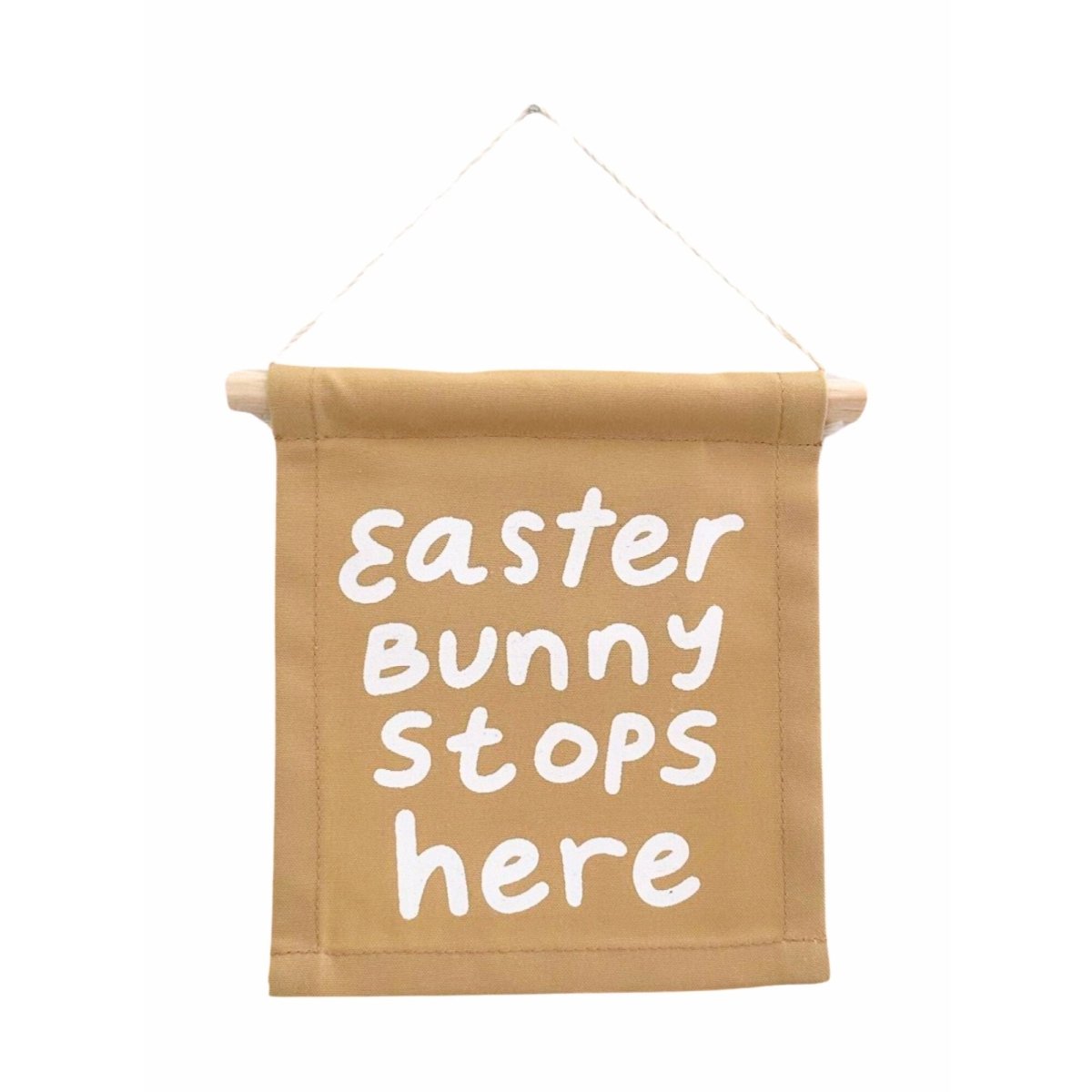Imani Collective Easter Bunny Stops Here Canvas Sign - Handmade Fair Trade Peach 6x7