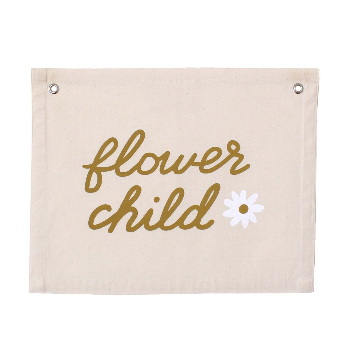 Imani Collective Flower Child Canvas Banner 20x16 | Handmade Gold Screen Print Wall Flag
