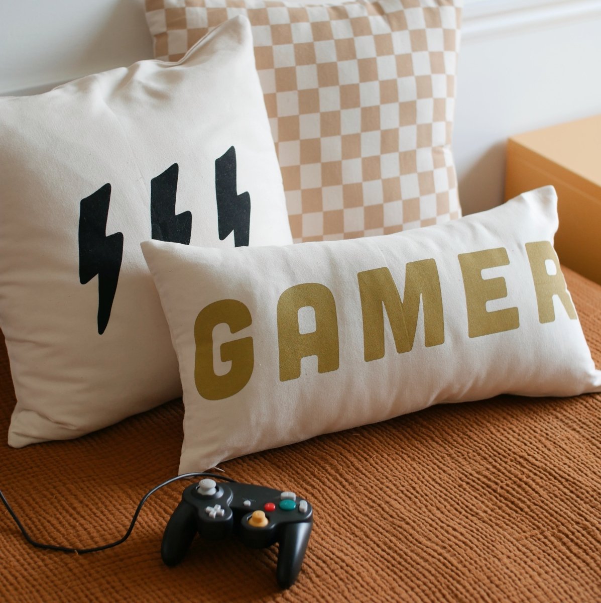 Imani Collective Gamer Lumbar Pillow Cover 24x12 - Screen Printed Canvas Fair Trade Kenya