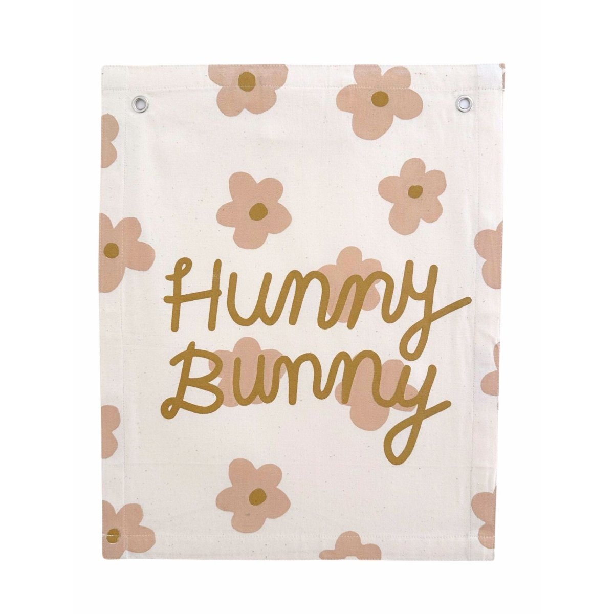 Imani Collective Handmade Canvas Banner 20x16 - Bunny Nursery Wall Flag Gold Pink