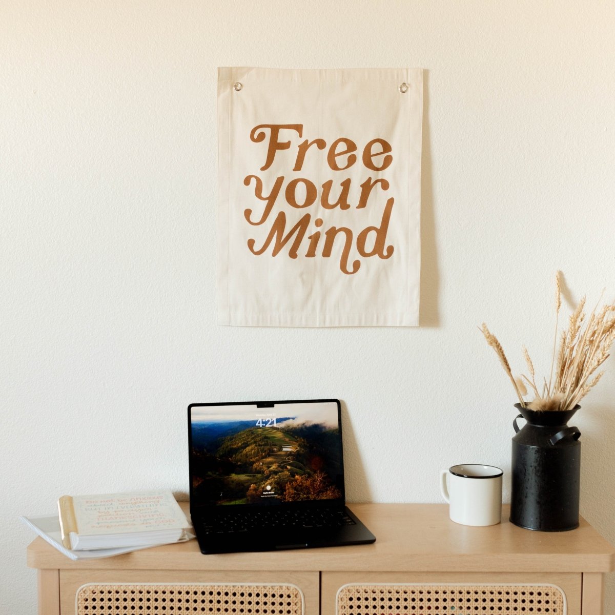 Imani Collective Handmade Canvas Wall Banner 20x16 | Rust Print Free Your Mind