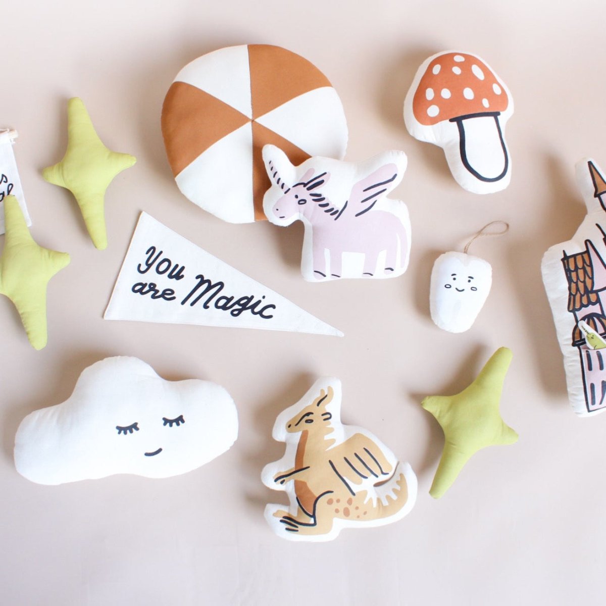 Imani Collective Handmade Dragon Canvas Pillow 10x10in - Natural Screen Print Kids