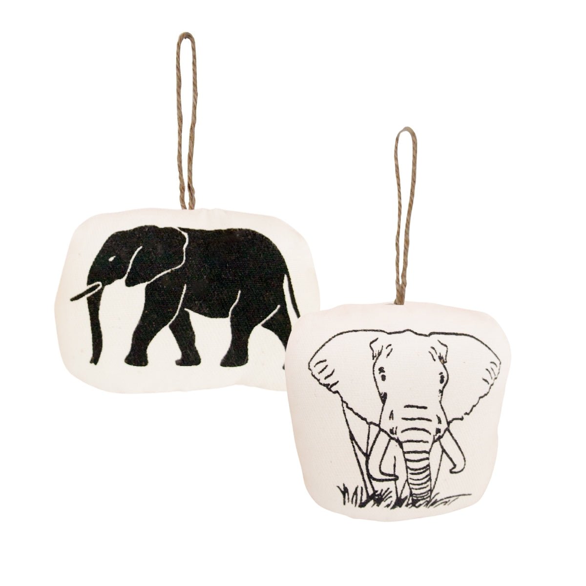 Imani Collective Handmade Elephant Ornament Set - Natural Canvas Kenya Artisan Made