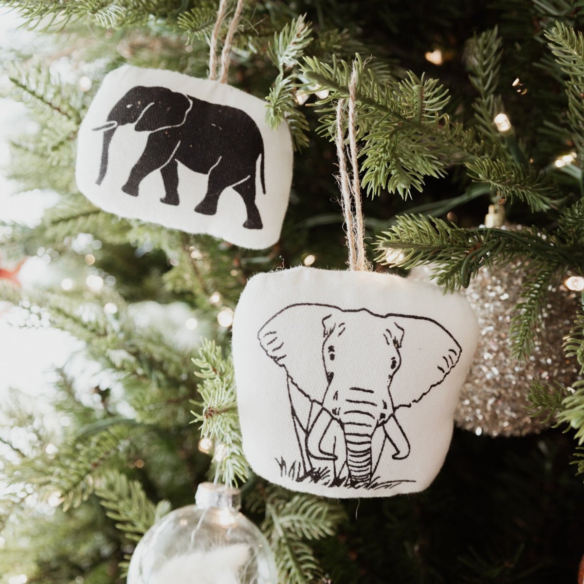 Imani Collective Handmade Elephant Ornament Set - Natural Canvas Kenya Artisan Made