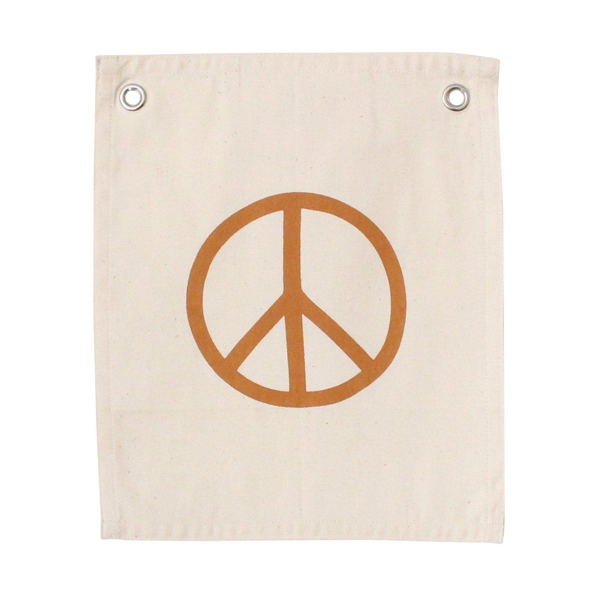 Imani Collective Handmade Peace Sign Canvas Banner 10x12 - Rust Print Natural Canvas