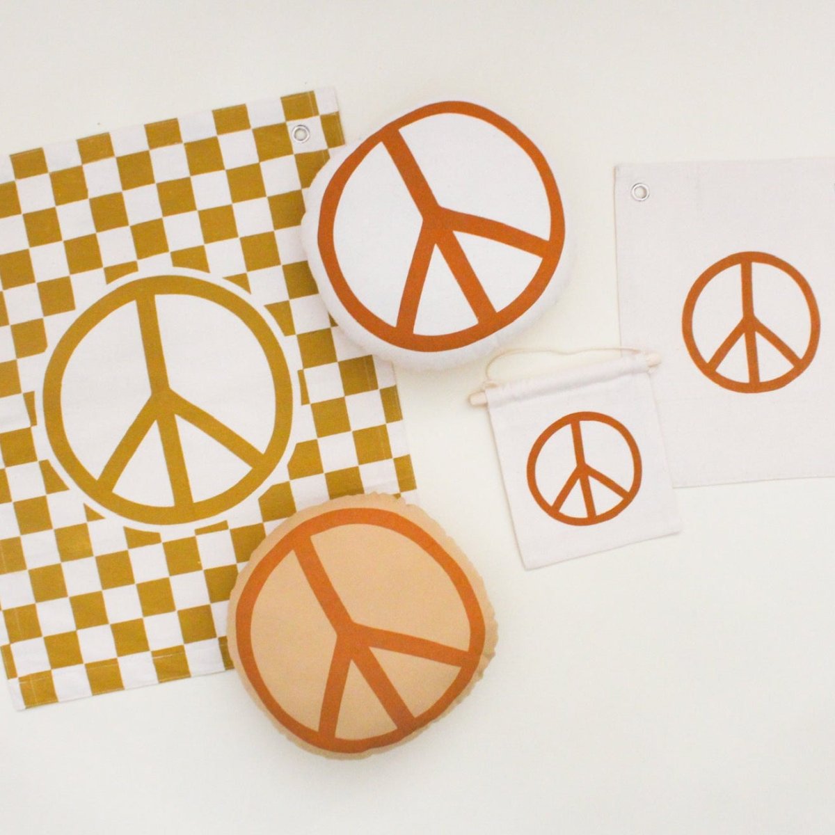Imani Collective Handmade Peace Sign Canvas Banner 10x12 - Rust Print Natural Canvas
