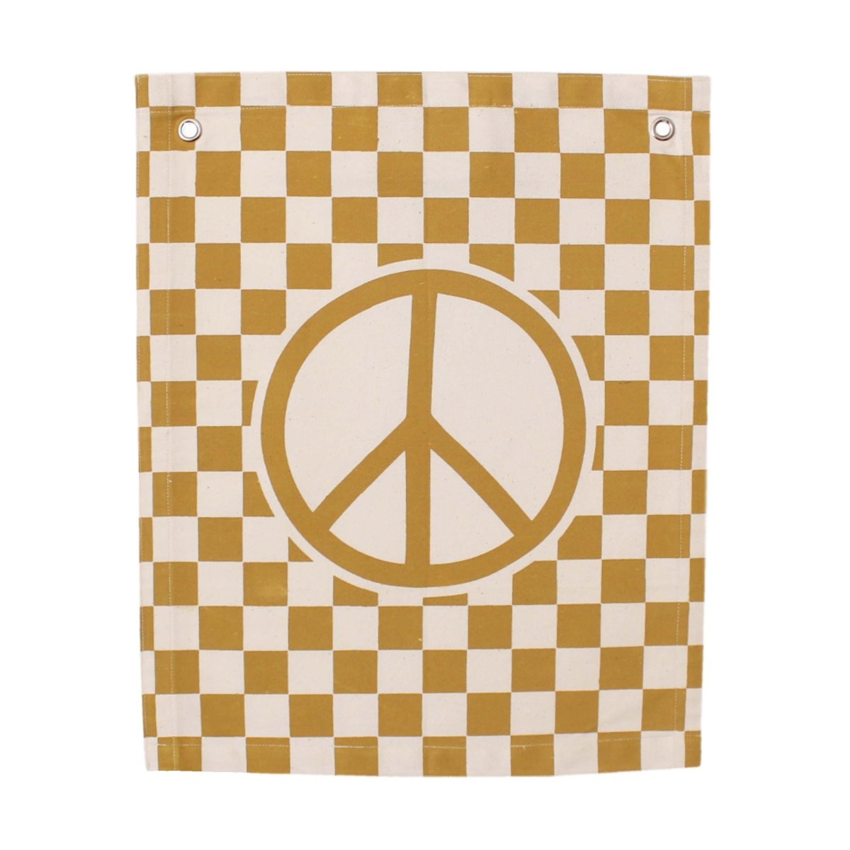 Imani Collective Handmade Peace Sign Canvas Banner - Gold Checkered 20x16 Wall Flag