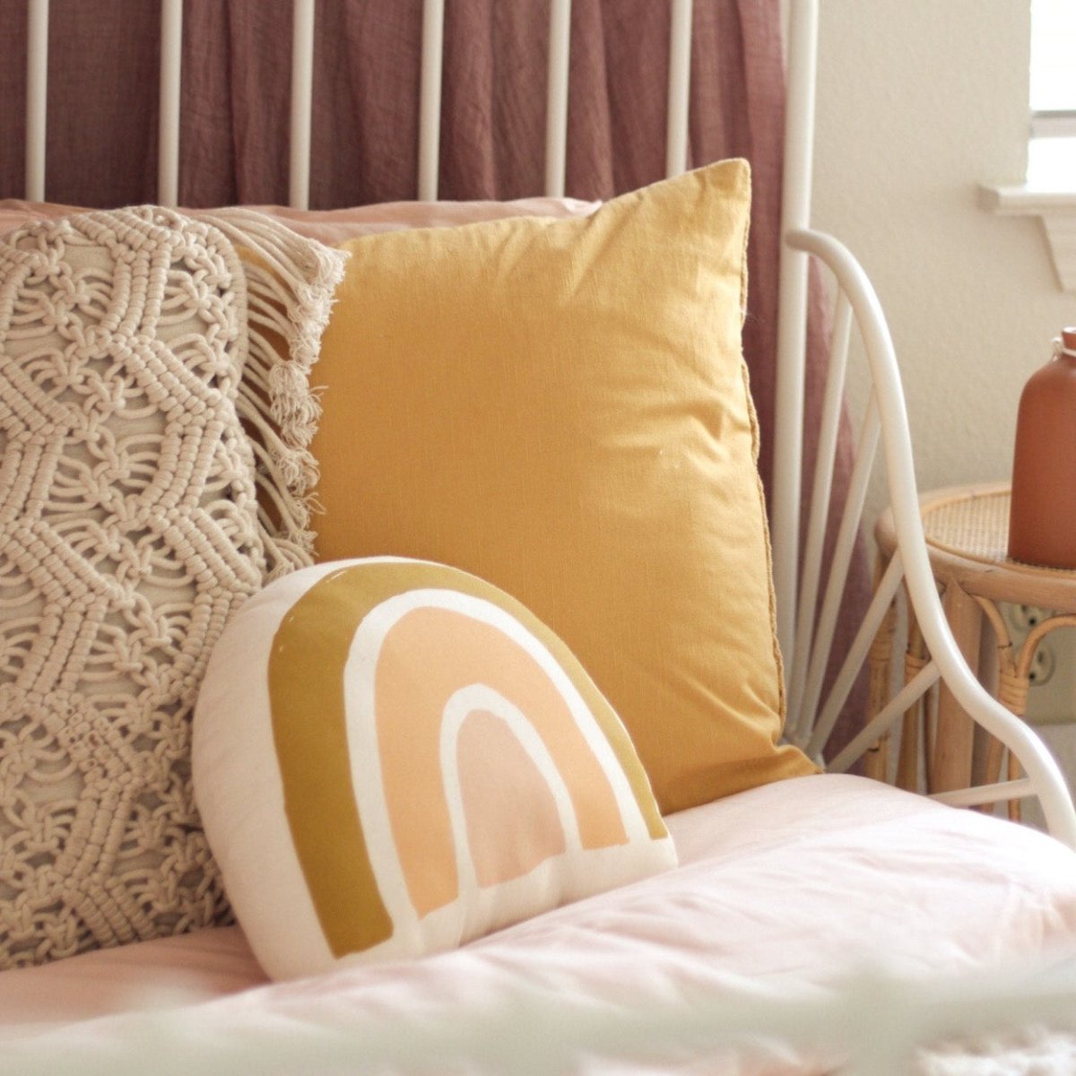 Imani Collective Handmade Rainbow Canvas Pillow Screen Printed 11x10in Nursery Decor