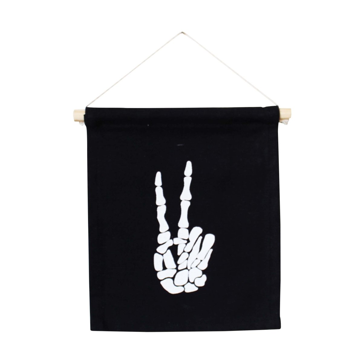 Imani Collective Handmade Skeleton Peace Sign Canvas Banner - Black 9x7.5in Kenya