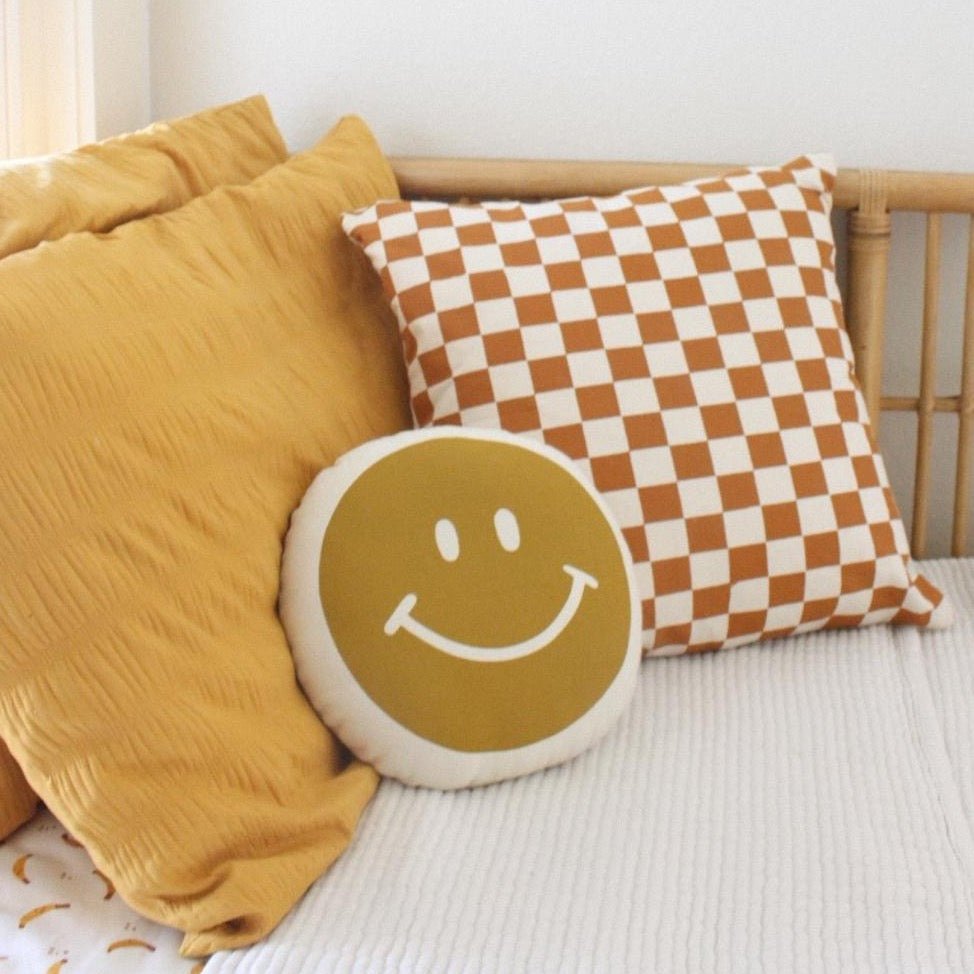 Imani Collective Handmade Smiley Face Pillow - Gold Canvas 10x10 Decorative Cushion